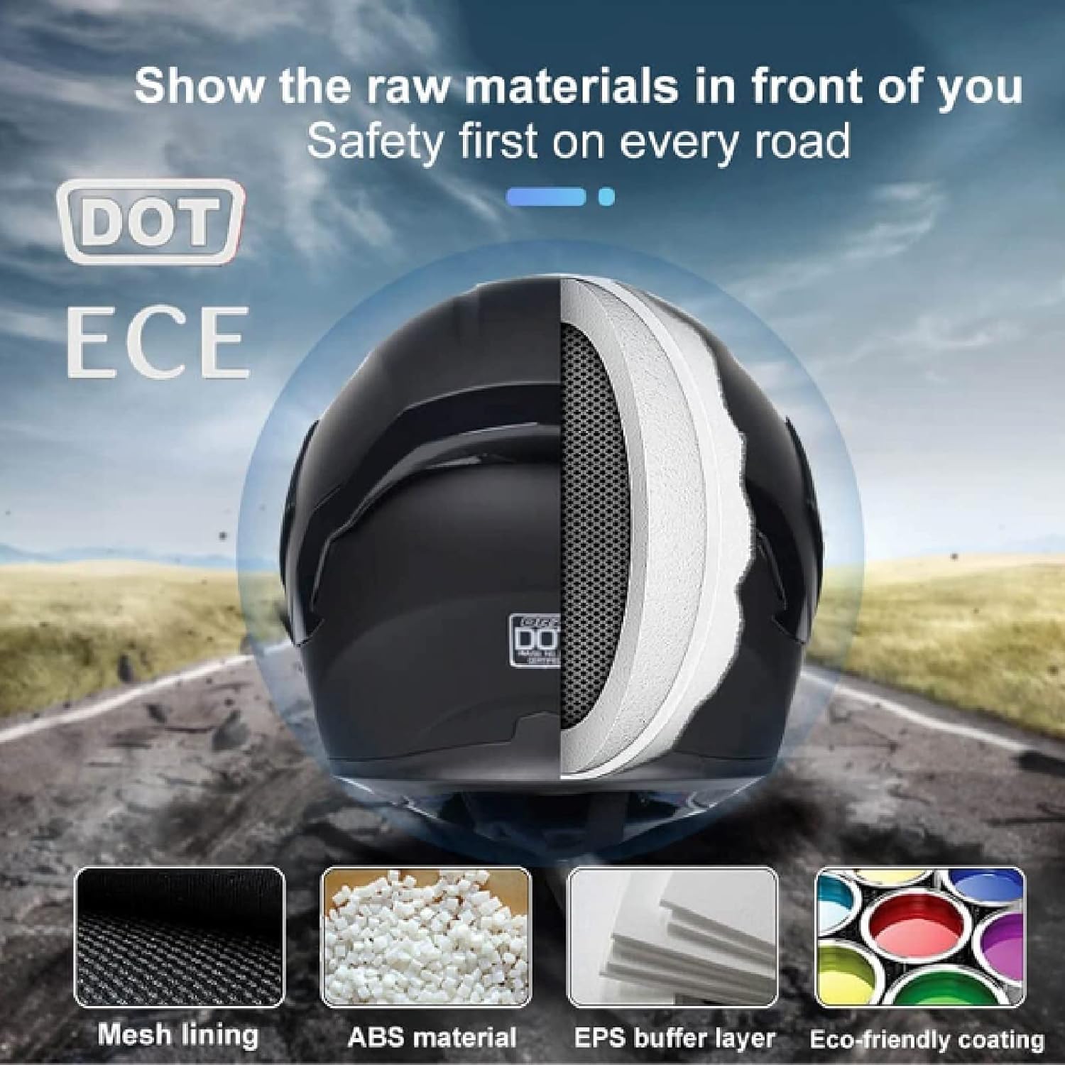 Full Face Motorcycle DOT Helmets Flip Up Modular Dual Visor Motorcycle Helmets for Women Men Adult Street Bike Touring Racing Helmet for Cruiser Motorbike Moped ATV Scooter,Monster,L