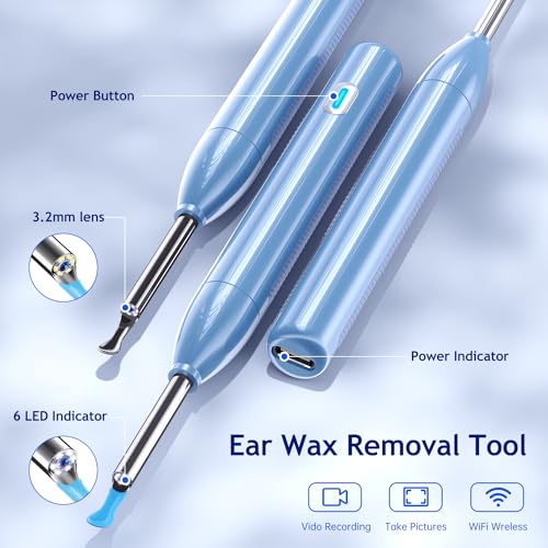 Electric Ear Wax Removal Tool, Ear Camera with 1920 HD Camera, Smart Visual Ear Cleaner Kit with 6 LED Lights, Rechargeable Otoscope with 6 Ear Pick Replacement for Kids/Adults - Deep Purple