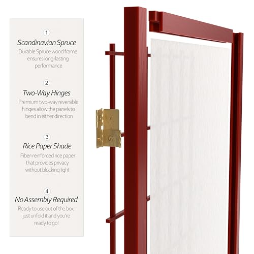Red Lantern 6 ft. Tall Window Pane Shoji Screen-Natural-4 Panels Room Divider