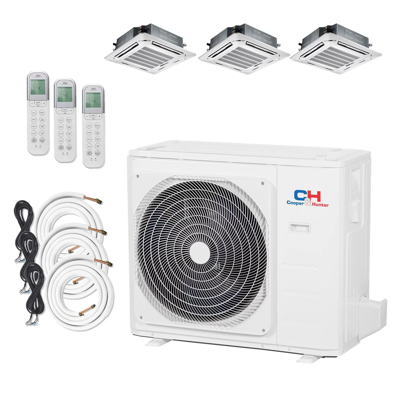 Tri 3 Zone Ductless Mini Split Ceiling Cassette Air Conditioner Heat Pump 9000 12000 12000 Includes Three Free 25ft Linesets