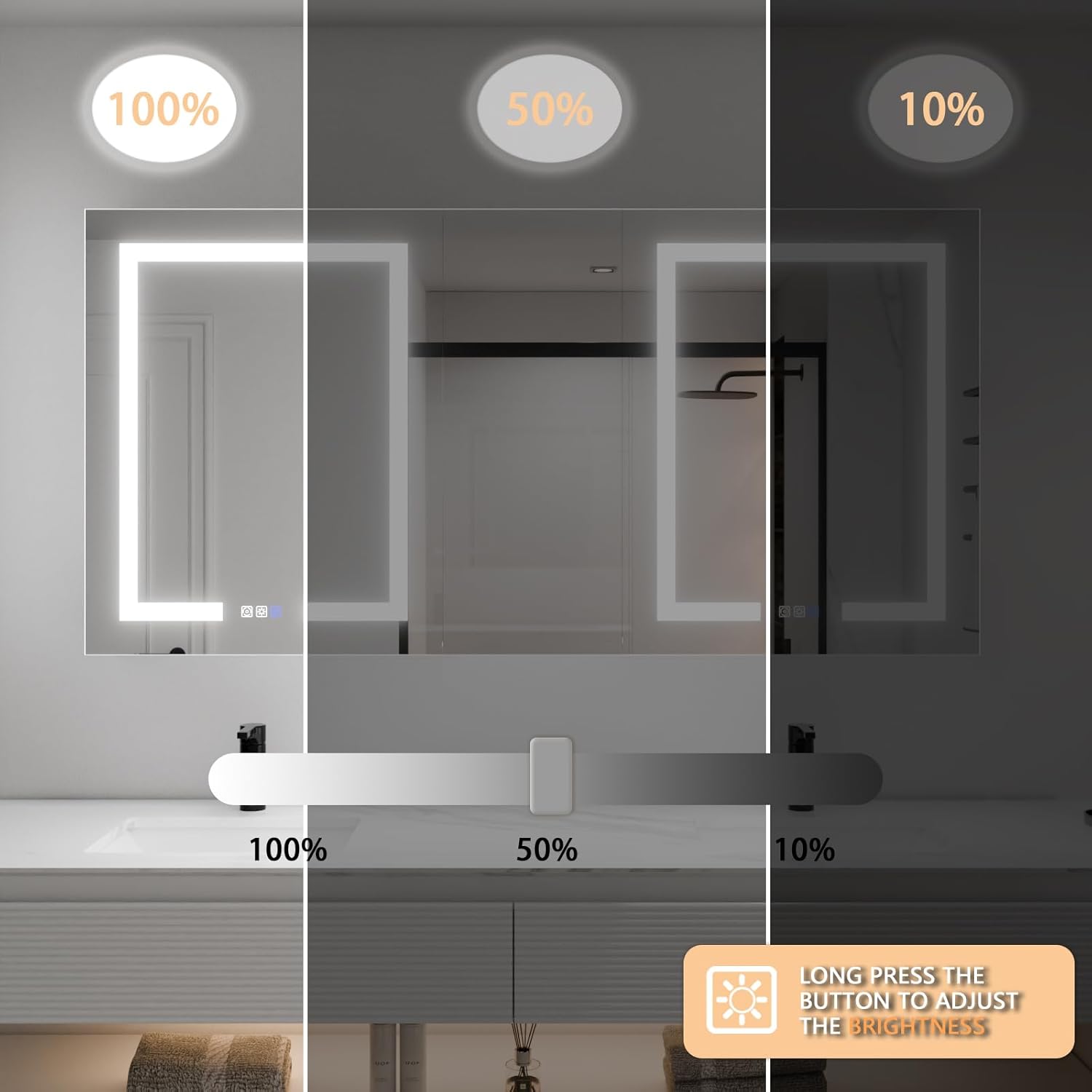 ExBrite LED Lighted Bathroom Medicine Cabinet with Mirror, 60 x 30 Inch, led Medicine Cabinet with Extra Closed Storage Cabinet,Defog, Stepless Dimming,Color Temper Change, 2 Outlets,Storage Shelves
