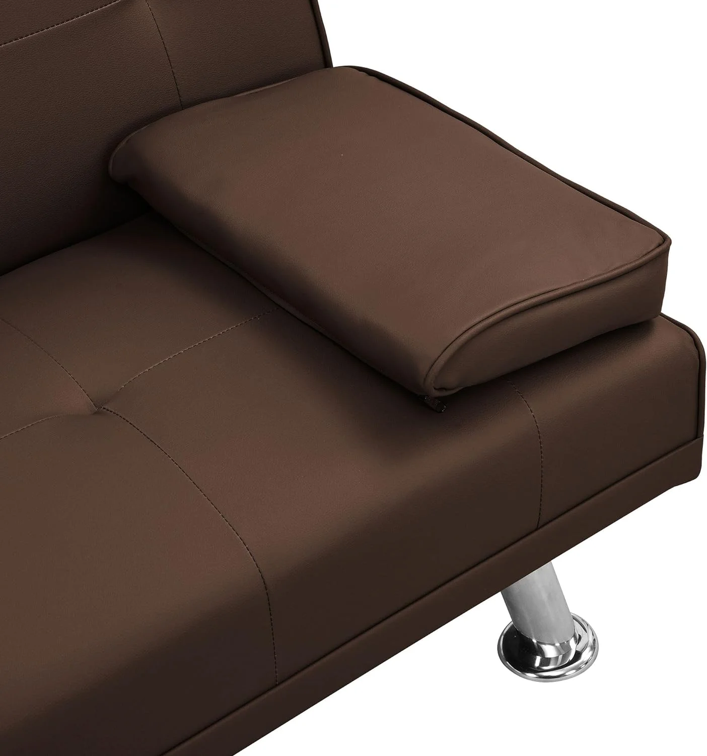 Hbaid Modern Faux Leather Couch Convertible Folding Futon Sofa Bed with 2 Cup Holders, Brown