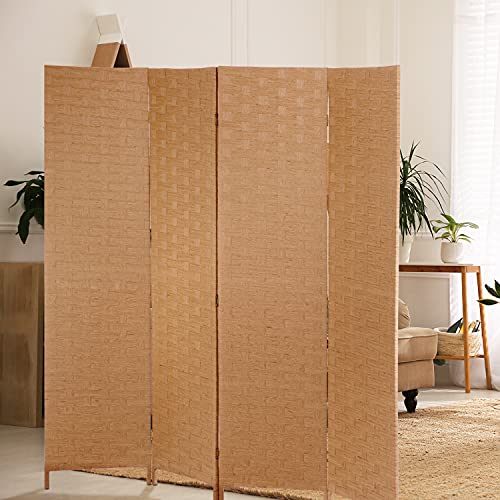 Wood Mesh Woven Design 4 Panel Folding Wooden Screen Room Divider