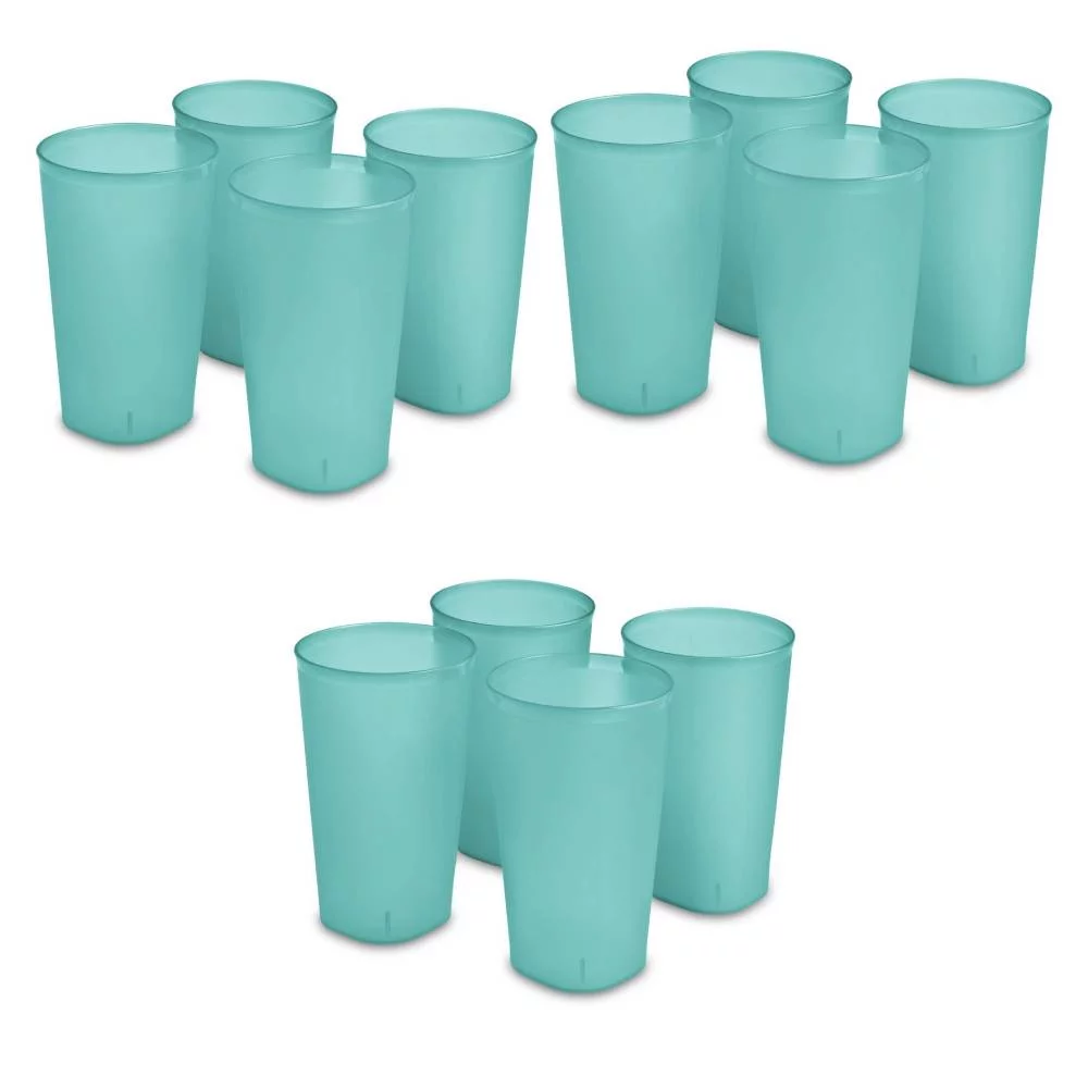 Sterilite Tumblers 0924 Set of 4 Plastic Drinking Cups 20 Ounce Blue Tint 3-Pack