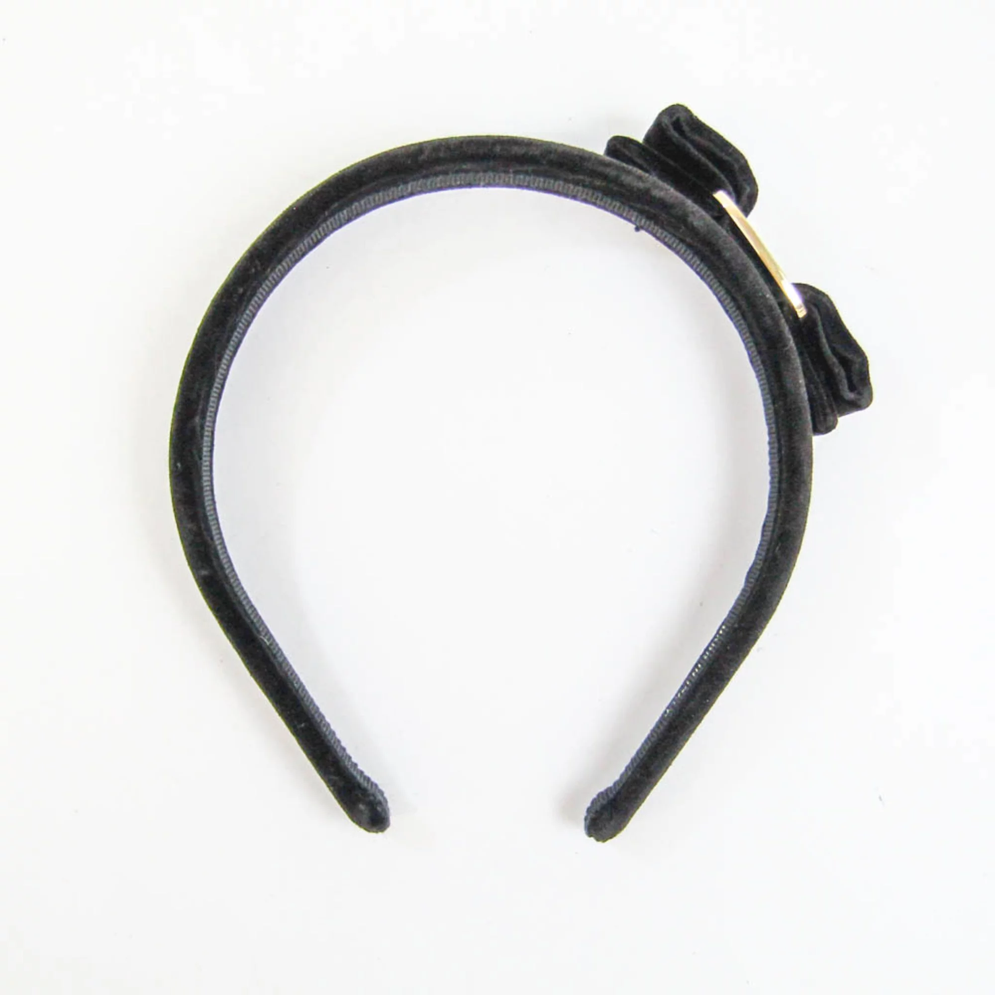 Pre-Owned Salvatore Ferragamo Vara Leather,Metal Women's Alice Band Black,Champagne Gold (Good)