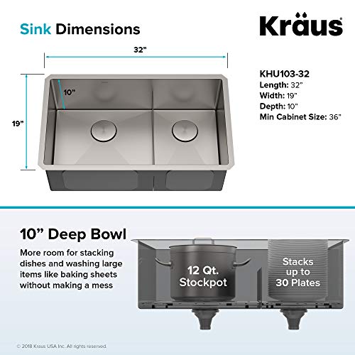 KRAUS Standart Pro 32 Inch 18-Gauge Stainless Steel Scullery Sink, 24 Gallon Freestanding Commercial Style Single Bowl Laundry & Utility Sink, KHS230-32