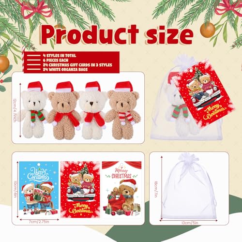 Soulchen 24 Sets Christmas Mini Deer Stuffed Animal Plush Gifts Small Deer Ornaments for Christmas Tree Decorations with Gift Cards and Organza Bags for Xmas Stockings Party Favor Birthday Wedding