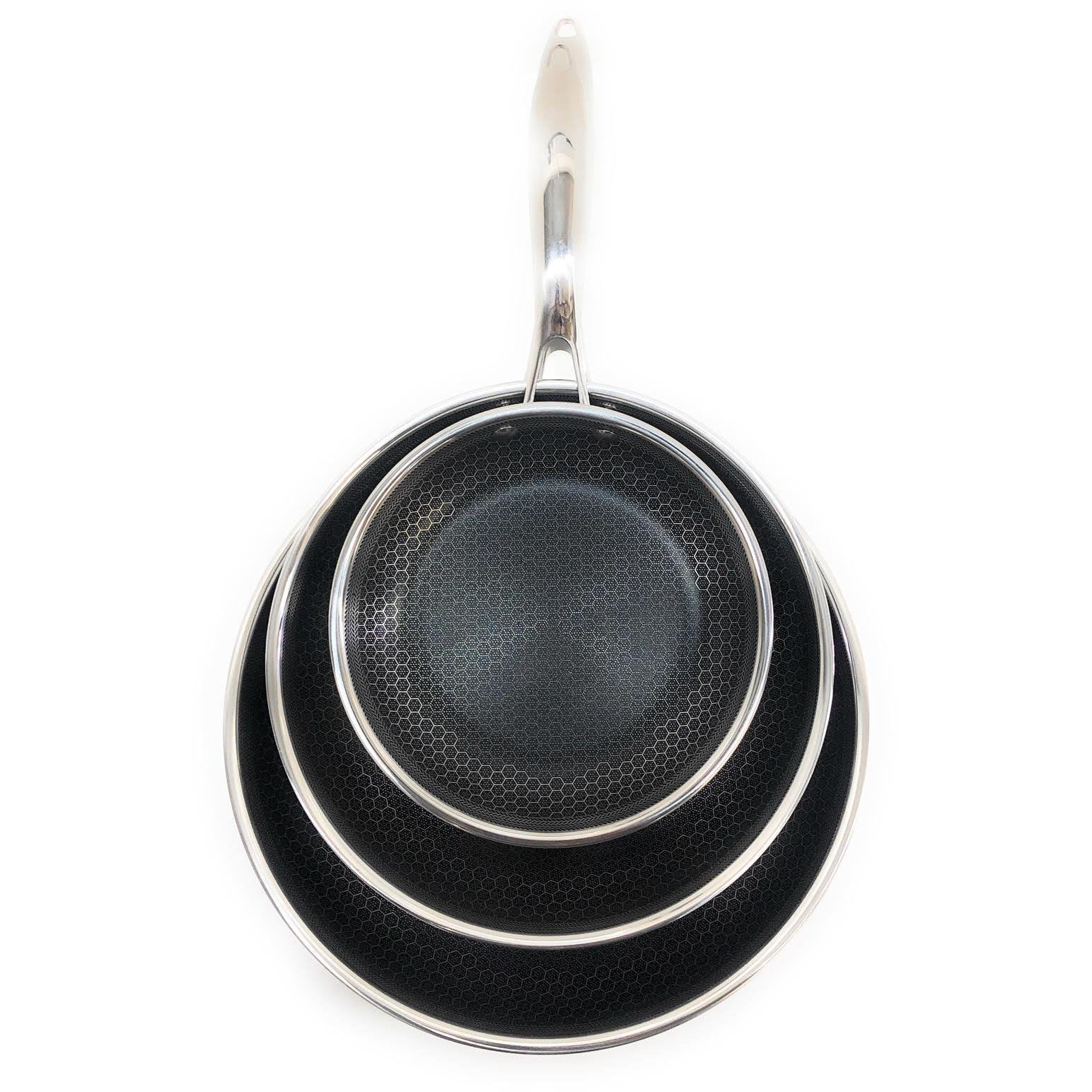 Hexclad Commercial 7 Piece Cookware Pan Set, Hybrid, Nonstick Tri-Ply, Stainless Steel