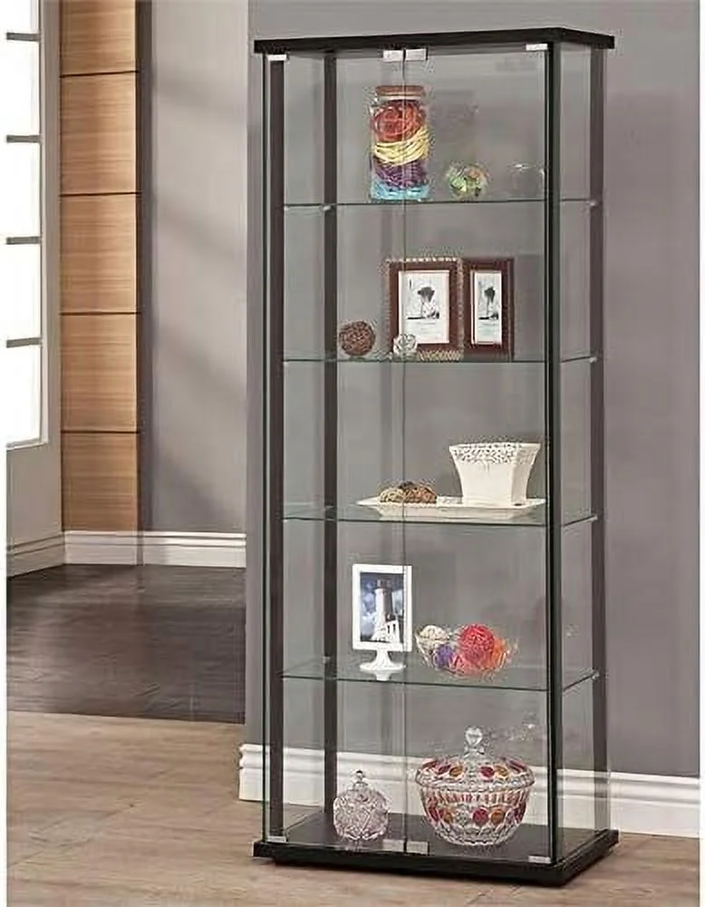 Traditional 5 Shelf Glass Curio Cabinet In Black