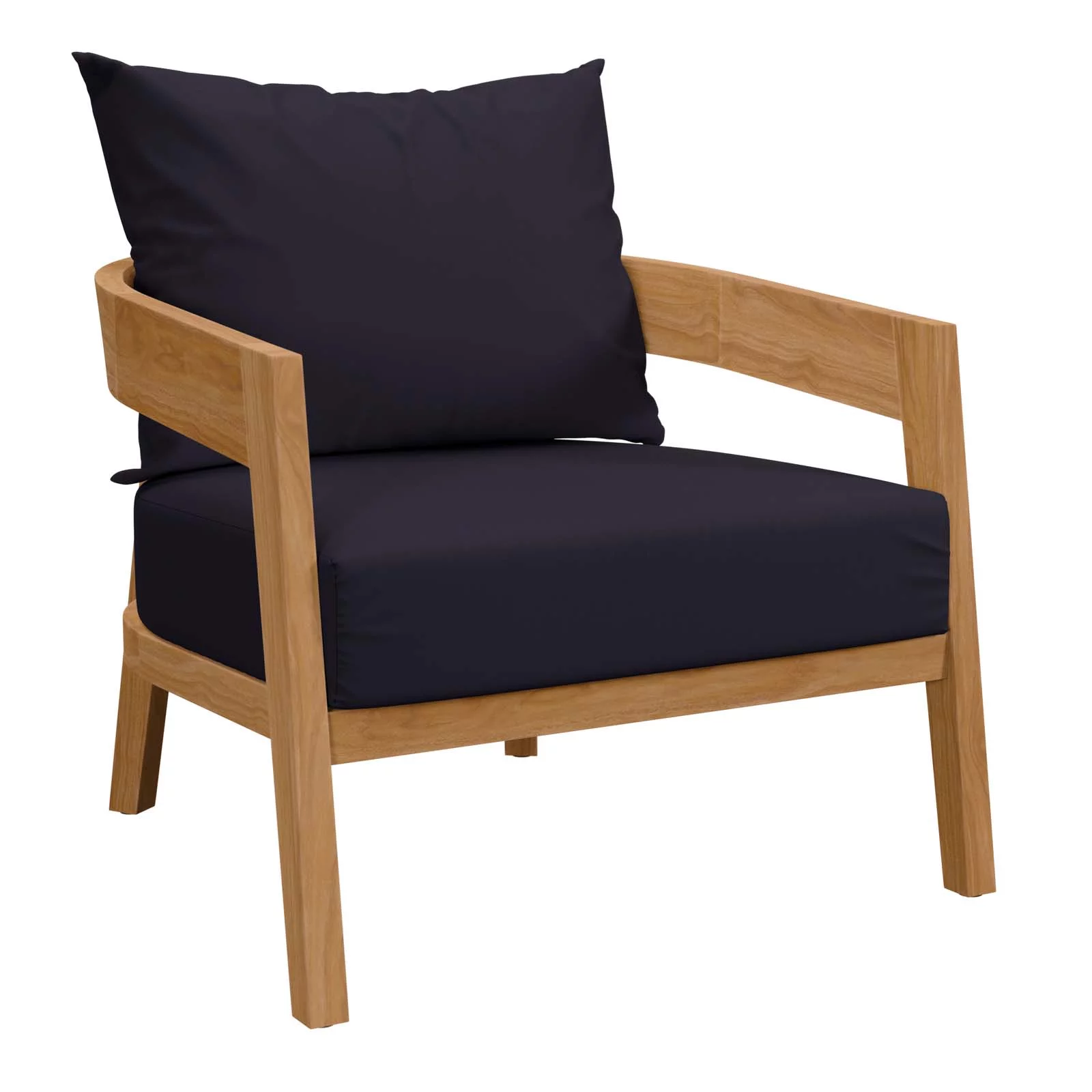Modway Brisbane Modern Fabric/Teak Wood Outdoor Armchair in Navy/Natural