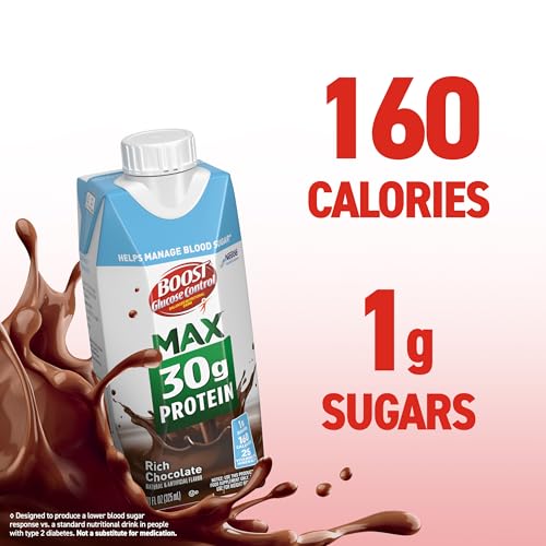 BOOST Glucose Control Max 30g Protein Nutritional Drink, Rich Chocolate, 11 Fl Oz (Pack of 12), Packaging May Vary