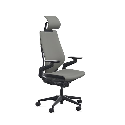 Steelcase Gesture Office Chair with Head Rest - Ergonomic Work Chair with Wheels for Carpet - Comfortable Office Chair - Intuitive-to-Adjust Chairs for Desk - 360-Degree Arms - Licorice Fabric