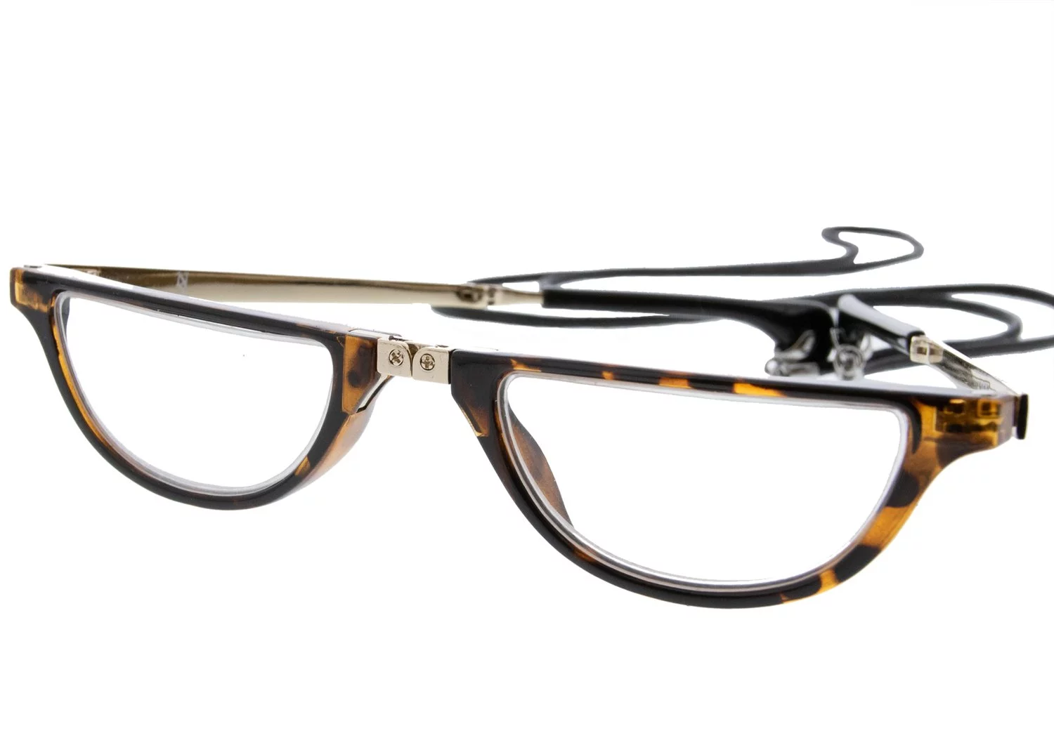 Maria Foldable Round Tortoise Shell Black Cord, Neckglasses Pendant, Reading Glasses, Convenient, Superior Chain, Discreet, Easy Care - 1.5 - Tortoise Shell