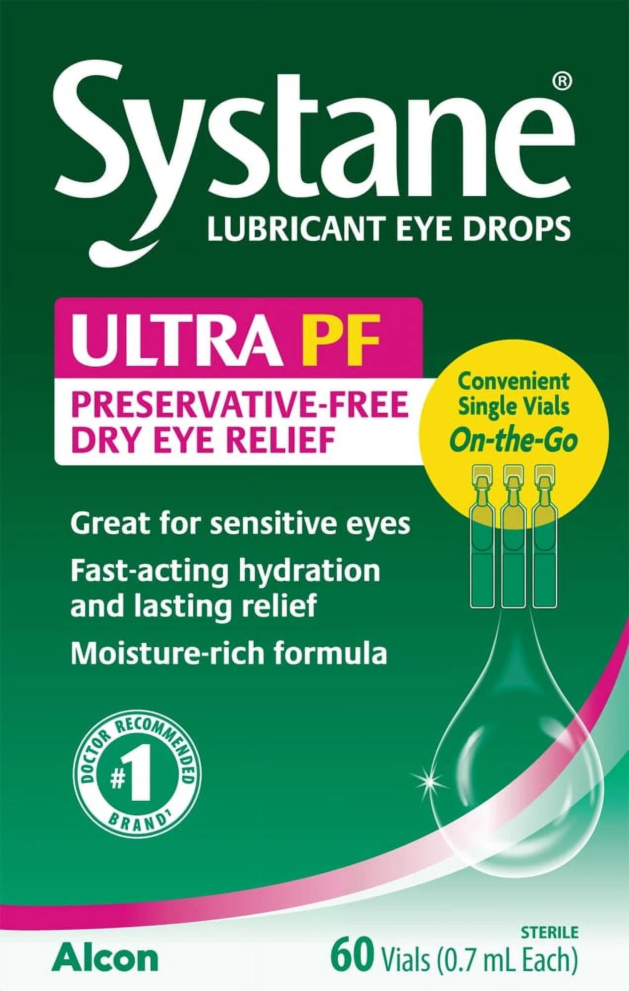 Systane Ultra Lubricant Single-Use Preservative-Free Eye Drop Vials for Dry Eyes, 60 Count
