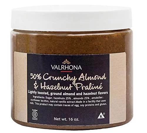 Valrhona Praliné Crunchy 50-Percent-Almond-&-Hazelnut Paste for Ice Cream and Sorbet, 1 Pound