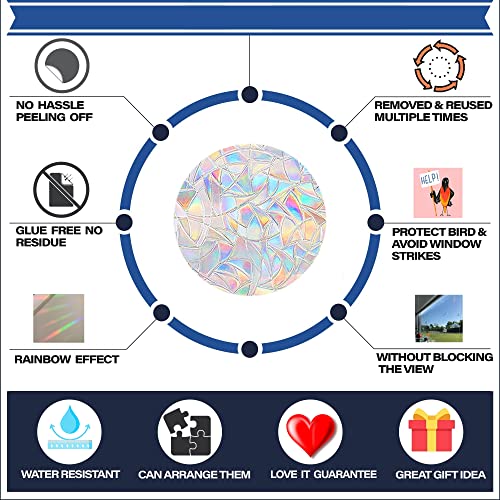 36 Piece Snowflake Anti-Collision Decals - Save Birds from Window Collisions, Reusable Vinyl Rainbow Christmas Winter Stickers