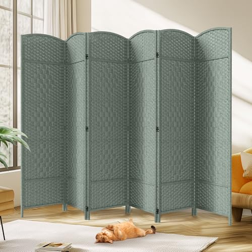 JOSTYLE Folding Privacy Room Divider, 4 Panel Screen Divider 6 ft. Tall Freestanding Extra Wide Rattan Room Partition Wall Separation Dividers, Grey
