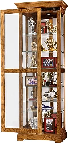 Howard Miller Chu Curio Cabinet II 549-178 – Legacy Oak Finish Home Decor, Six Shelves, Seven Level Display Case, Locking Slide Door, Halogen Light Switch