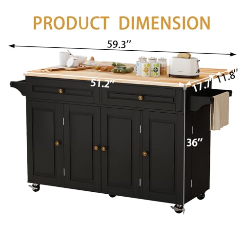 67’’ Movable Kitchen Island with Drop Leaf and Power Outlet, Lockable Sliding Countertop Rolling Island Cart with 2 Large Drawers, Spice, Towel Rack,White