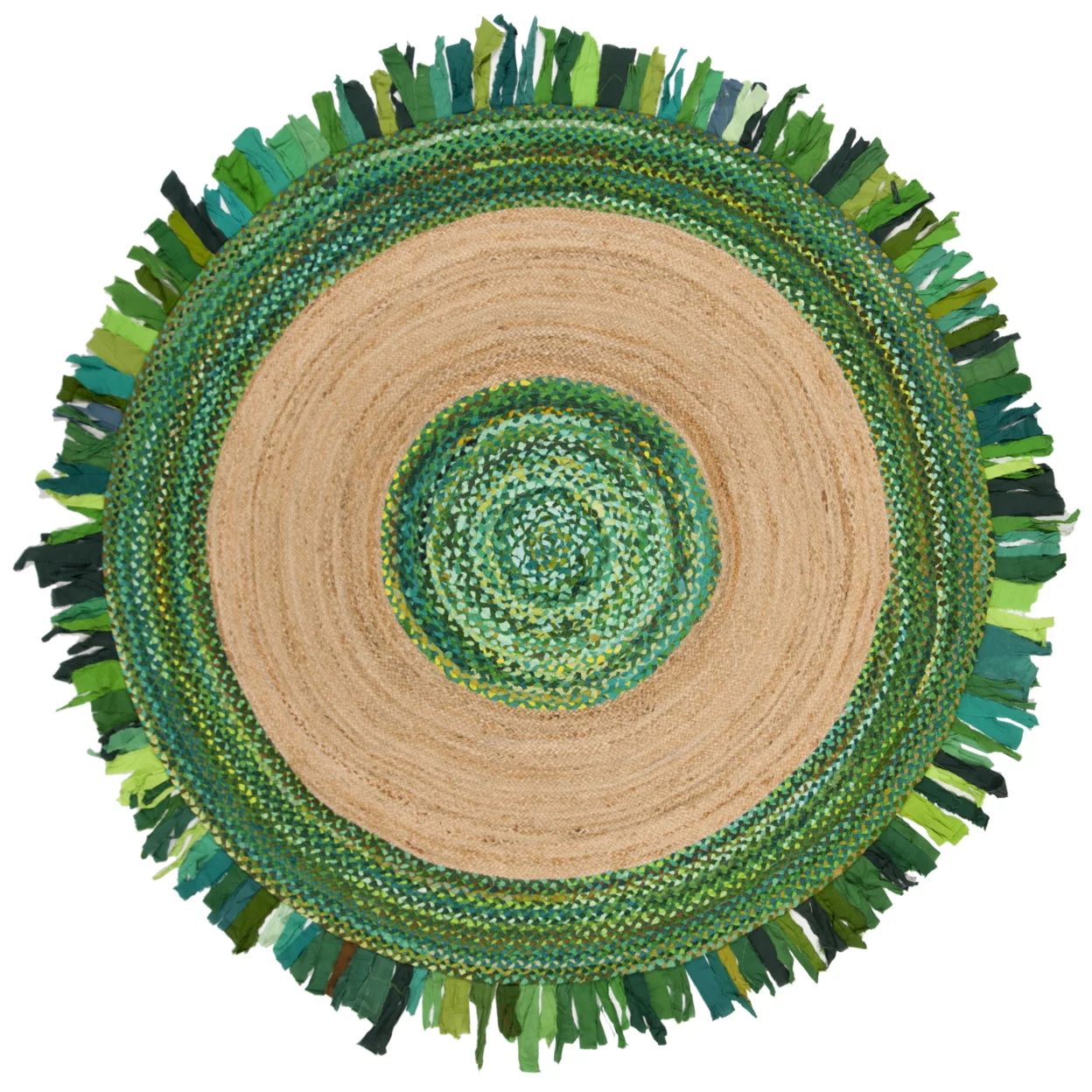 SAFAVIEH Cape Cod Susan Braided with Fringe Area Rug, 5' x 5' Round, Green/Natural