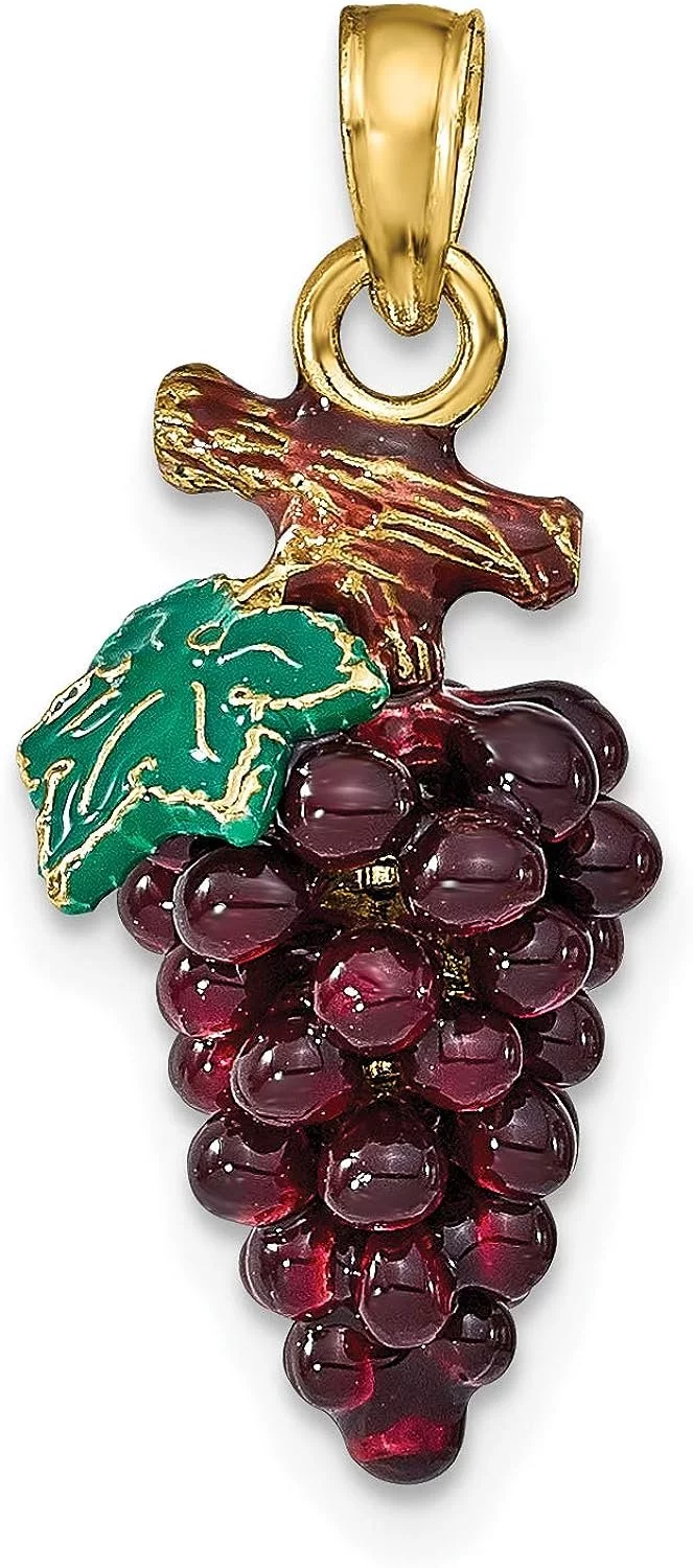 Avariah Diamonds 14K Yellow Gold 3-D ENAMEL PURPLE GRAPES W/STEM & LEAF