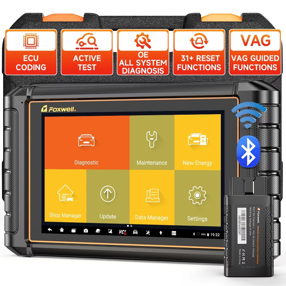 FOXWELL NT909 Bluetooth Automotive Bi-directional Diagnostic Scan Tool All System OBD2 Scanner 30+ Reset Functions ECU Coding Automotive Diagnostic Scanner Tablet Supports Electrical & New Energy Cars