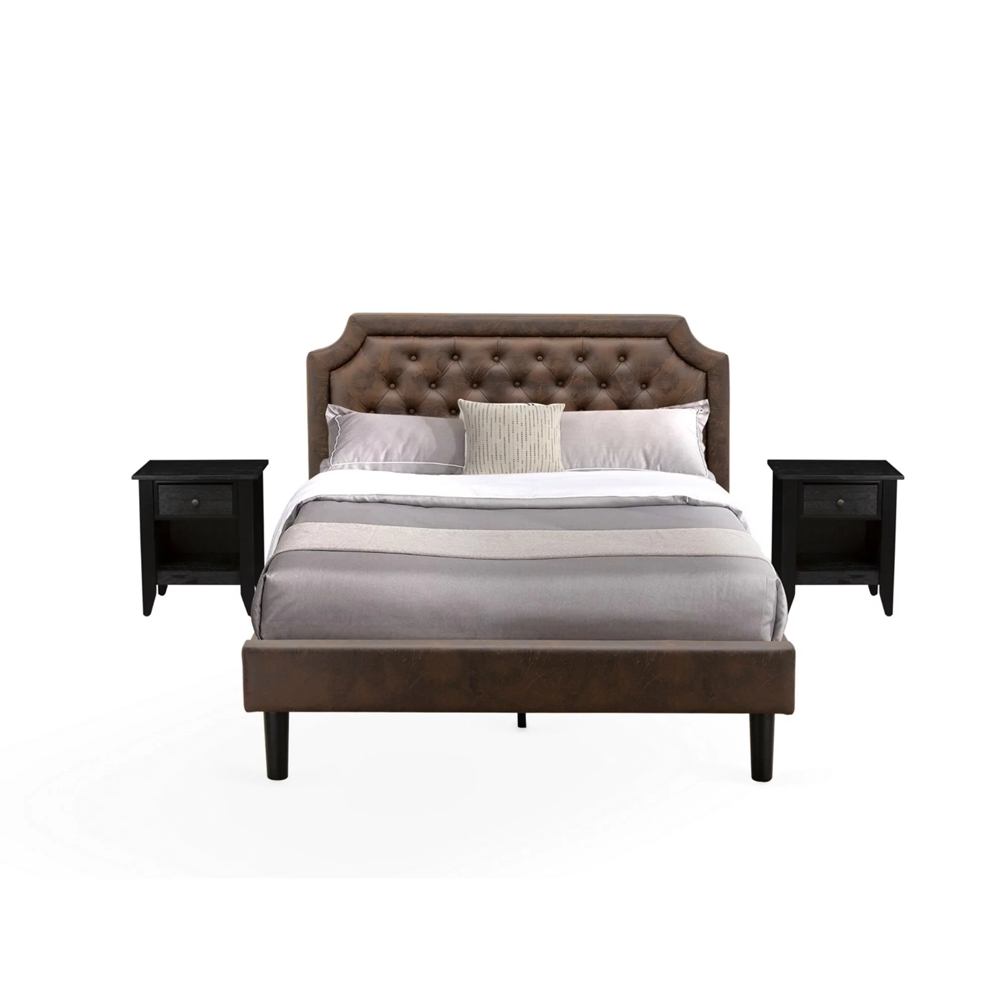 East West Furniture Granbury 3-Piece Wood Queen Bedroom Set in Brown/Black