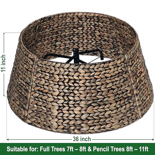 CENBOSS Rattan Christmas Tree Collar, Wicker Tree Skirt & Stand Base Cover (Brown Wash, 24 inch)