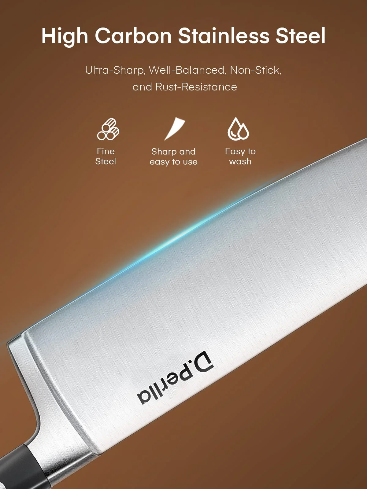 Kitchen Knife Set, 6 Pieces German Stainless Steel Small Kitchen Knives Set with Wooden Block, Cutlery Block Set