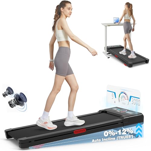 Walking Pad Treadmill with 12% 9-Level Auto Incline, 450 lbs Capacity RGB LED Screen, Bluetooth Speaker Under Desk Treadmill, Compact Treadmills for Home Hiking