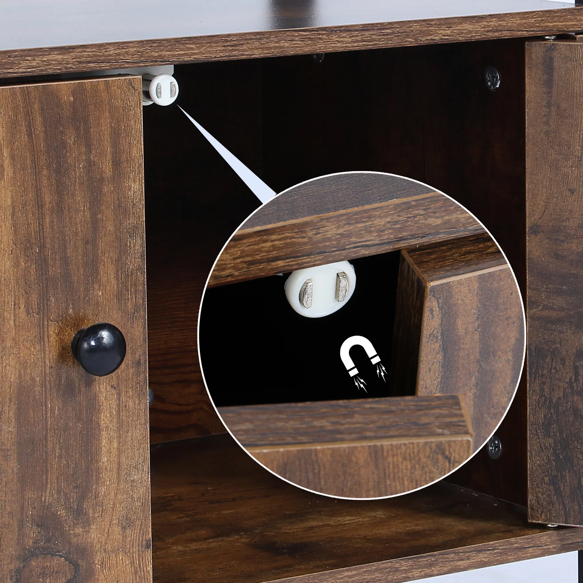 NAIYUFA 5-Tier Kitchen Bakers Rack,Microwave Oven Stand Wood Brown Shelf with Cabinet