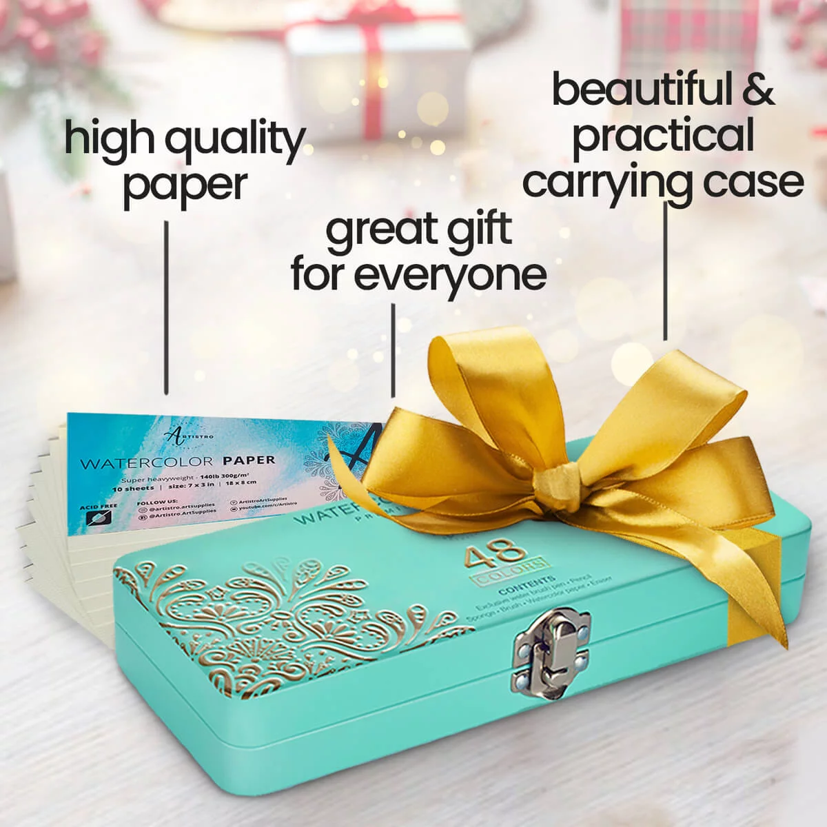 Artistro Watercolor Portable Paint Set in Travel Box For Kids and Adults, 48 Count