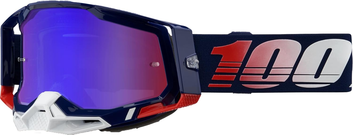 100% Racecraft 2 Mountain Bike & Motocross Goggles - MX and MTB Racing Protective Eyewear (Republic - Mirror Red/Blue Lens)