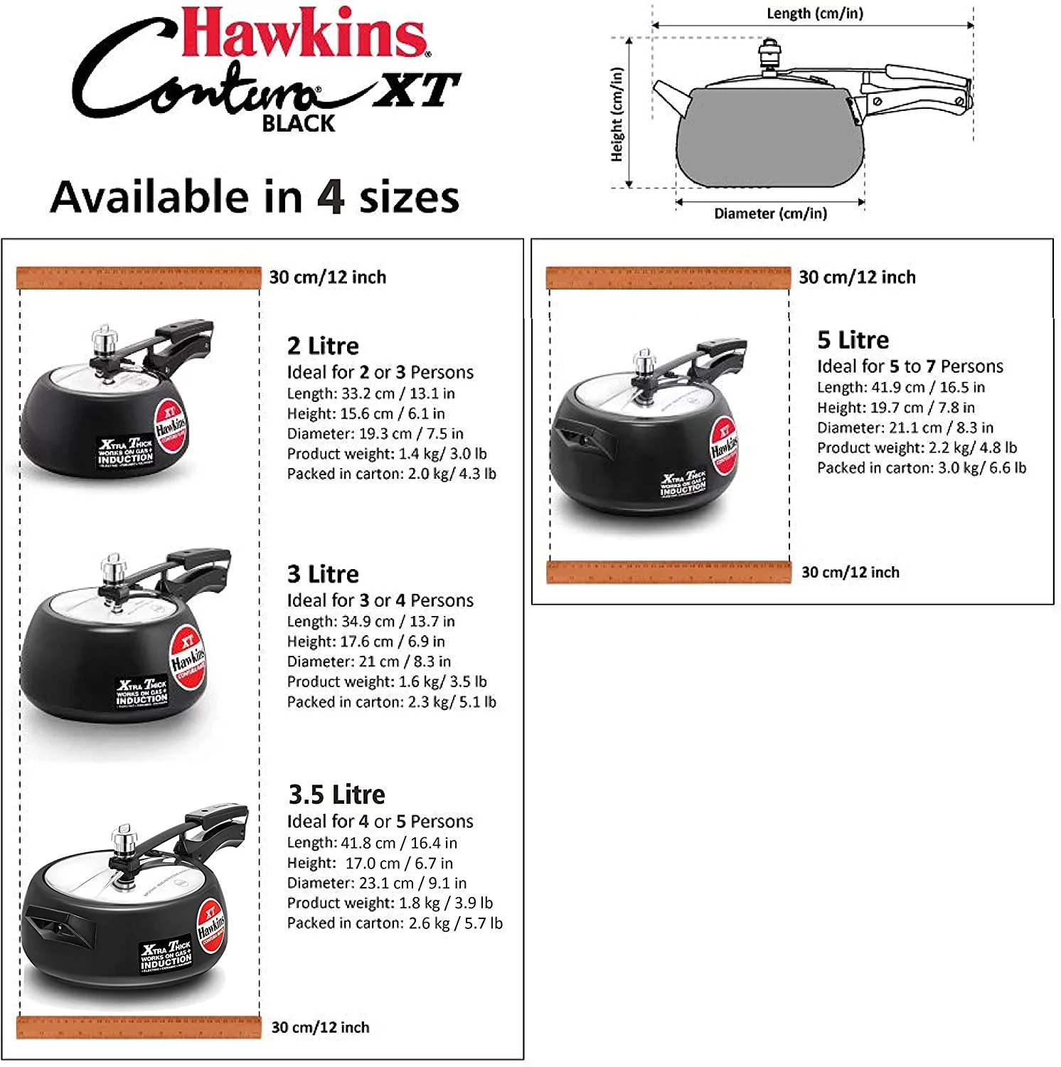 Hawkins Contura Hard Anodized Induction Compatible Extra Thick Base Pressure Cooker, Black, 5L by Hawkins