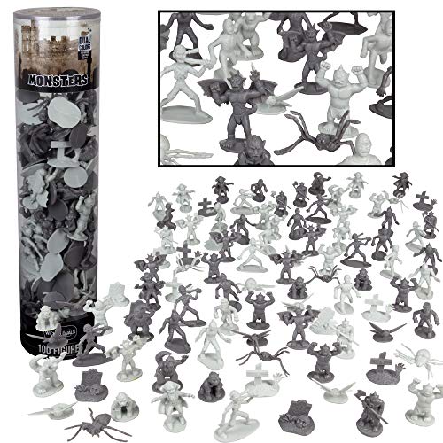 Monster Action Figure Set- 100pc Horror Toy Figure - from Dracula to Frankenstein to Giant Spiders- Perfect for Cake Toppers, Party Favors, Decorations, RPG Role Playing Games - Fully Paintable
