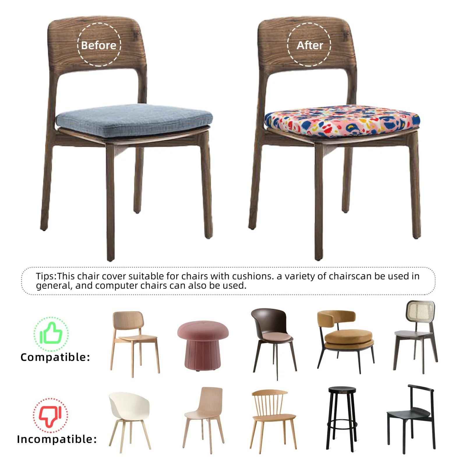 Junzan Hand Painted Abstract Leopard Print Print Dining Chair Seat Covers, Stretch Fitted Dining Room Upholstered Chair Seat Cushion Cover