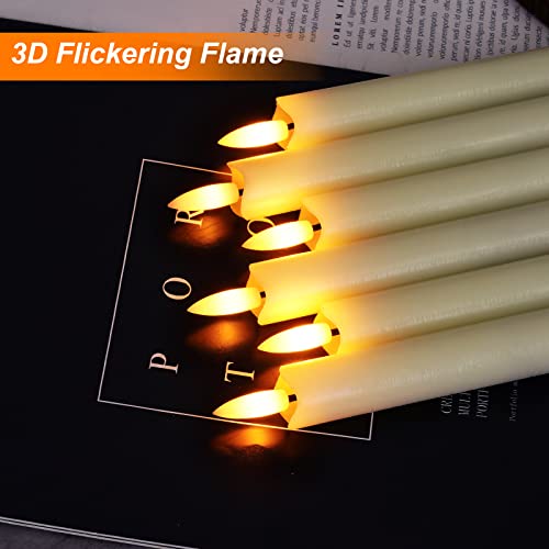 Homemory 6 Pcs Flameless Taper Candles with Remote Timer and Dimmer, White Candle Sticks Battery Operated, LED Window Candles with Flickering Light, 9.6 Inches for Valentine Wedding Indoor Decoration