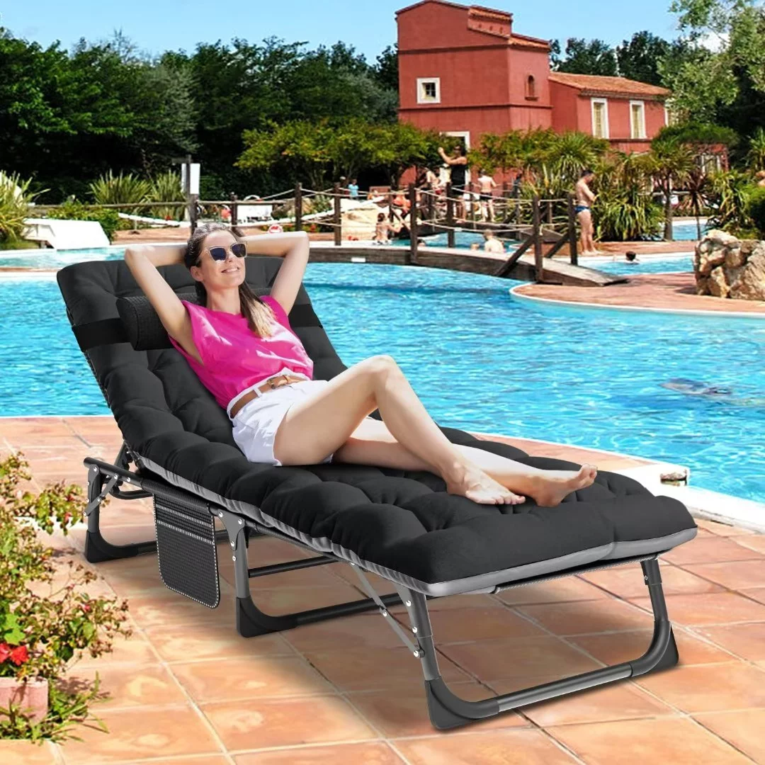 Docred Patio Chaise Lounge Chair ,Outdoor Portable Adjustable with 5 Positions Folding Pool Recliner with mattress,Patio ,Beach,Camp | Max Weight Capacity 440 lbs