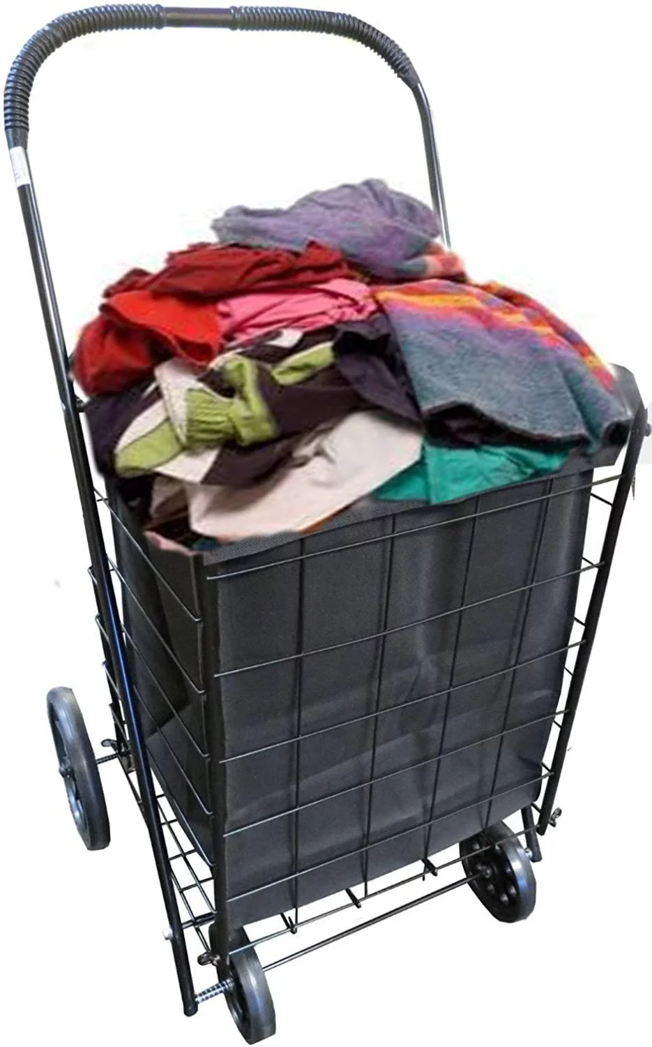 LavoHome Extra Large Folding Shopping Cart Basket 4 Wheel Jumbo Laundry Hamper for Easy Laundry by SCF (Black)