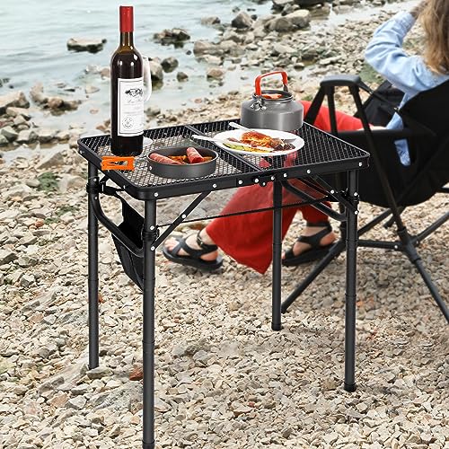 REDCAMP Folding Portable Grill Table for Outside, Lightweight Aluminum Metal Grill Stand Table for Camping Cooking BBQ RV Picnic,Easy to Assemble with Adjustable Heights Legs,Silver 32”x32”