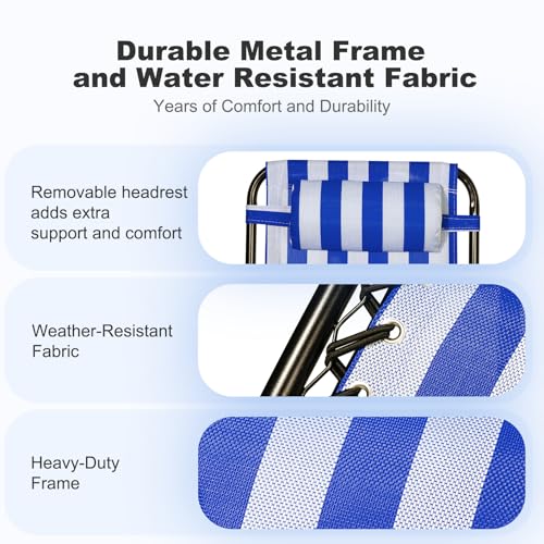 Nazhura Set of 2 Relaxing Recliners Patio Chairs Adjustable Steel Mesh Zero Gravity Lounge Chair Beach Chairs with Pillow and Cup Holder (Dark Green)