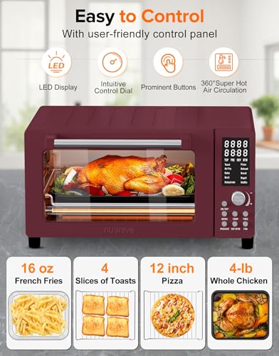 Nuwave Bravo Pro Smart 21QT Toaster Oven Air Fryer Combo, Convection Oven Countertop, 10 functions all in 1, with even & quick crisp technology, 50-450°F, 1800W, Stainless Steel