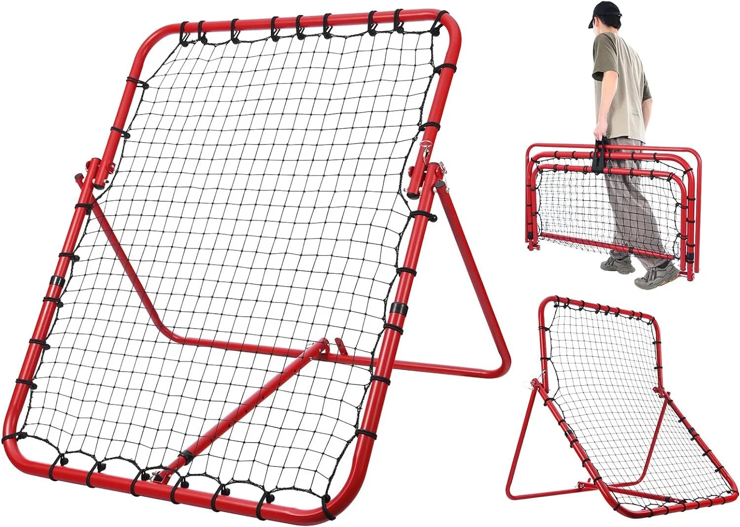 Patiassy Baseball Rebounder Net with Adjustable Angles, Heavy Duty Baseball Softball Bounce Back Net for Pithching, Fielding, Catching and Throwing Training Without Installation