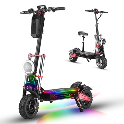 BOYUEDA S5 Adult Off-Road Electric Scooter, 11-inch All-Terrain Vacuum Tires, 60V6000 Watt Dual Motor/Dual Suspension, 55 MPH Top Speed, 38 Amp Li-Ion Battery, 80 Mile Range, Folding Body with Seat