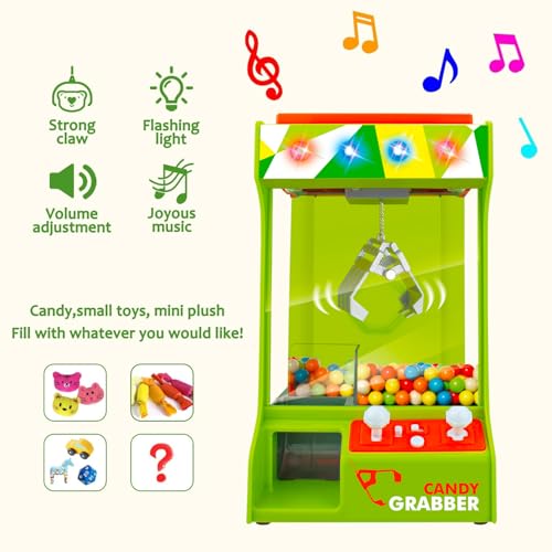 POCO DIVO Claw Machine Arcade Grabber, Plushies Gift Candy Prize Figures Capsules Dispenser, Flashing Lights Adjustable Game Music, Battery USB Power Crane, Kids Boys Girls Classic Treats Vending Toy