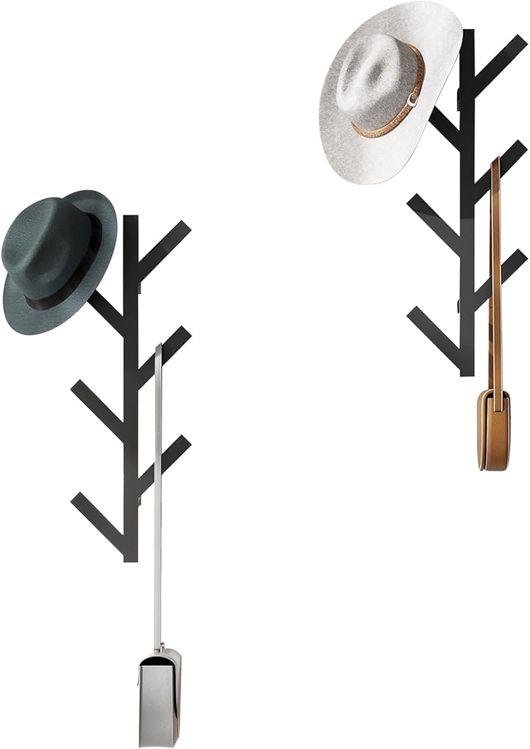 2 Pack Coat Rack Wall Mount, Matte Black Hat Rack for Wall, Modern Wall Coat Tree for Hats, Clothes, Bags, Scarves, Vertical Metal Coat Rack for Entryway, Bedroom, Living Room