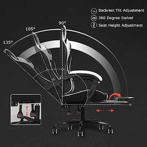 Gaming Chair with Linkage Armrest & Footrest, High Back Video Gaming Chair, Black