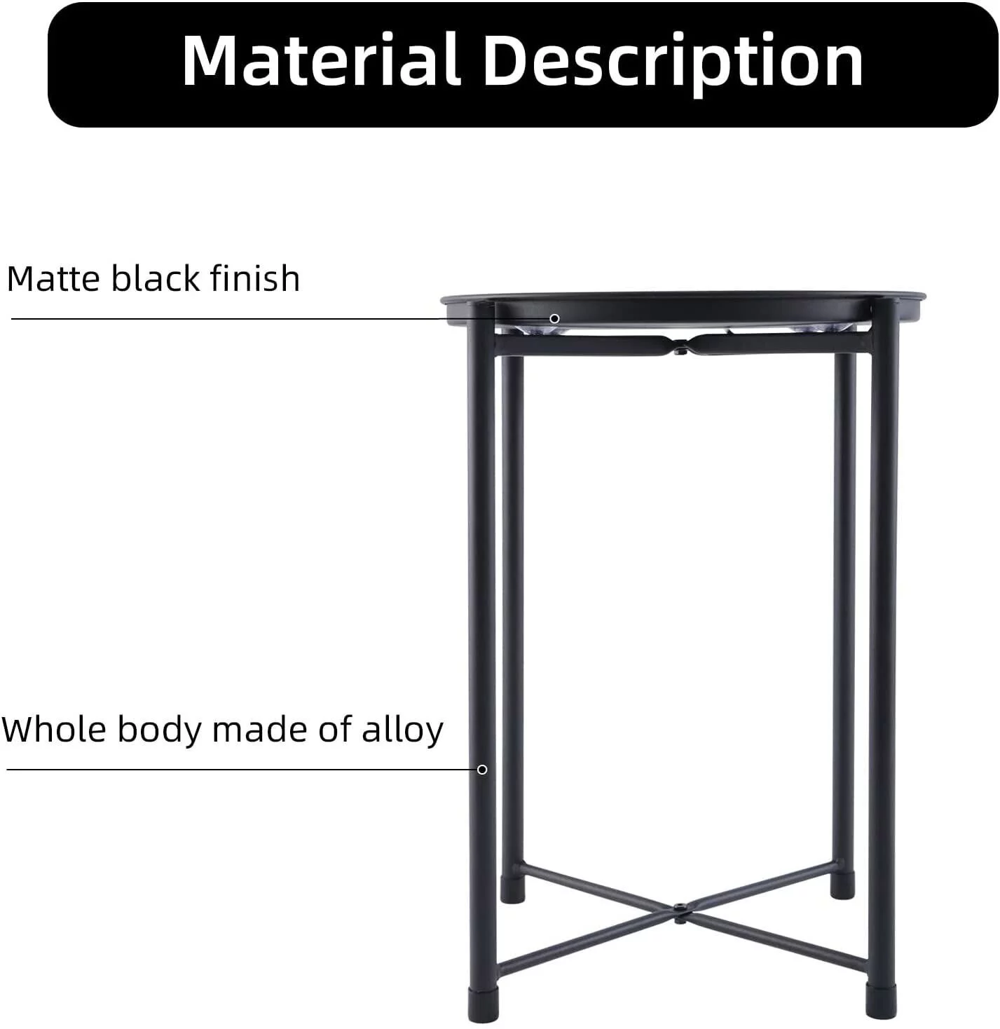 YSSOA Metal Tray End Table Removable top for Living Room Patio,16*16*20.5'', Black