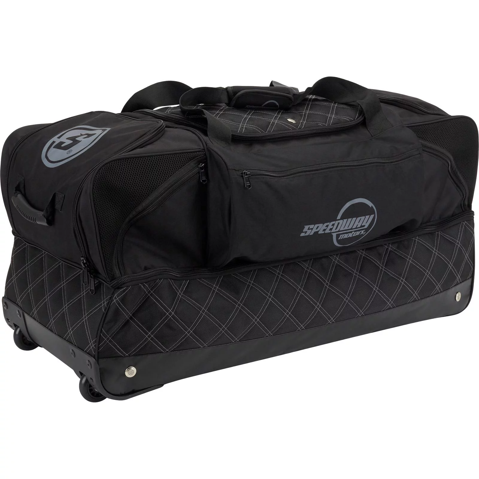Speedway Motors Pro Roller Racing Gear Travel Bag: Large Multi-Compartment for Helmets, Suits, Shoes, 35x15x15 inches, Retractable Handle, Vented Compartments, Durable Nylon, Heavy-Duty Wheels
