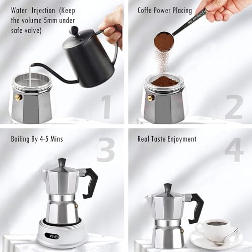 WOLEN Moka Pot Coffee Pots And Stovetop Espresso Maker,Italian Coffee Maker,Greca Coffee Maker, Cafeteras,Silver (3 Cup)